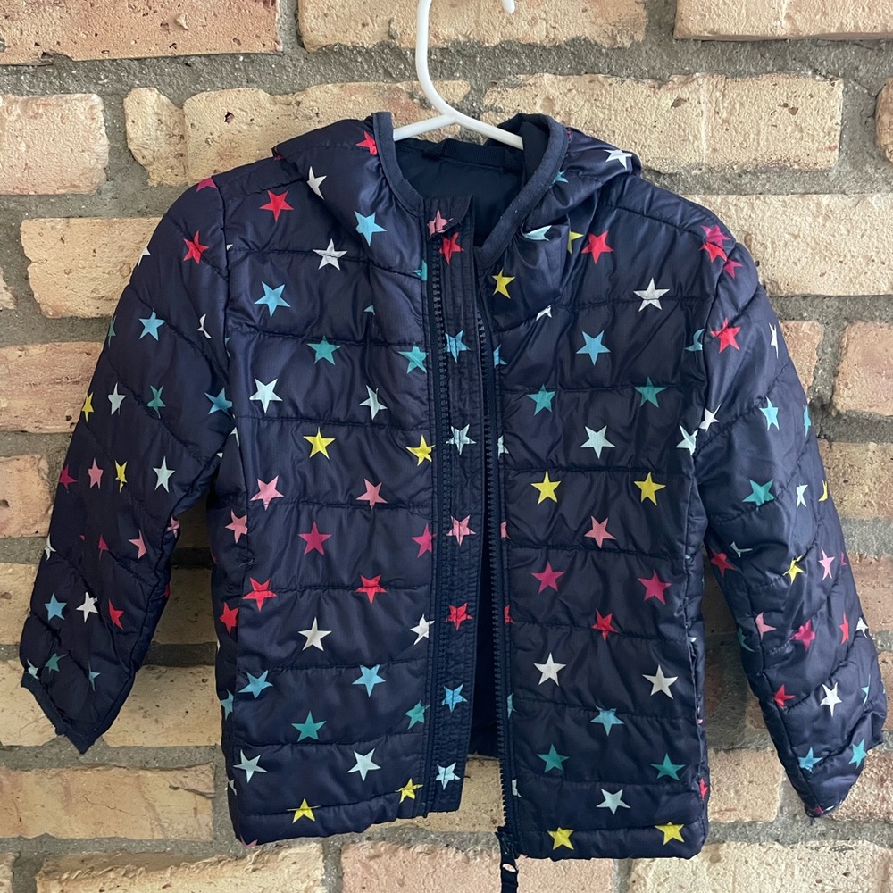 Primary Navy Star-Print Hooded Puffer Jacket